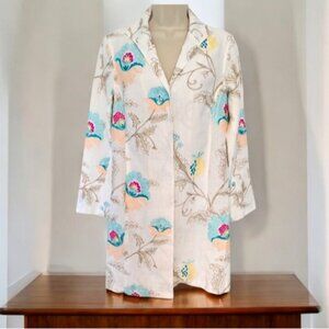 Paperwhite Long Floral Embroidered Linen Blazer Jacket Size 4